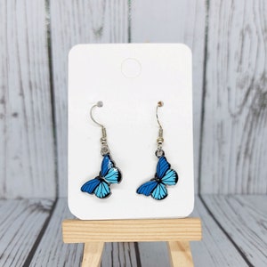 Butterfly dangle earrings at a angle Acrylic Multiple colour&#39;s  great gift for her affordable earring on backing card and  in a sealed bag
