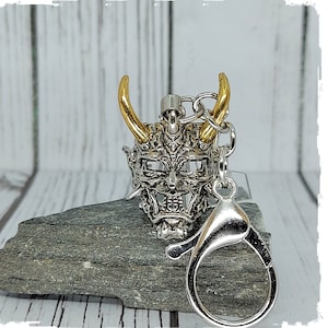 Samurai Warrior Golden Color Horned Mask Keychain anf Gift Bag Option