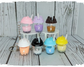 Bubble Tea Keychain&#39;s 7 Options Pink Purple Brown Peach White Blue Yellow Great Gift Great