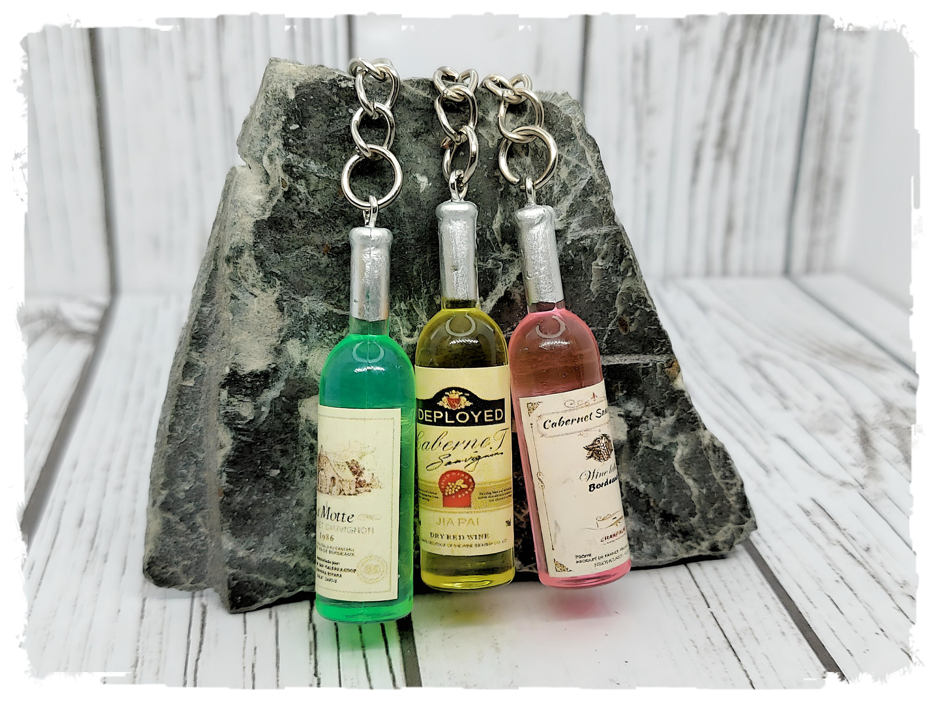 Set of 3 Mini Wine Bottles each in a different color with optional Gift Bag  Great Gift for him or her, image size:3000x2250