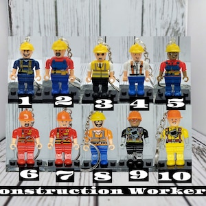 Construction Worker&#39;s Mini Figure Keychain and Display Base 10 versions