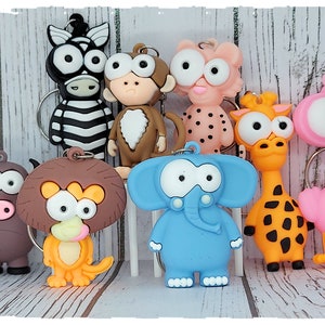 Zoo Animals Key Chains 8 options Giraffe Zebra Flamingo Elephant Ox Lion Monkey Leopard