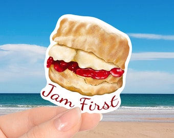 Jam First Sticker | Jam On First Scone Vinyl Sticker | Jam First Cornwall Stickers | Cream Tea sticker | Cornish Cream Tea