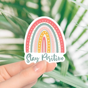 Adesivo de autocuidado com arco-íris pastel Stay Positive, adesivos motivacionais para cadernos, laptops e diários