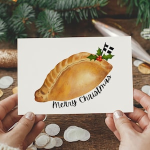 Vrolijke kerstpasteikaart | Kerstkaart Cornwall | Geïllustreerde kerstkaart | Kerstkaarten | Cornish Pasty | Cornish-cadeaus