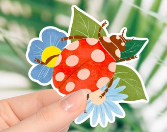 Ladybird Illustrated Glossy Sticker, Ladybug Sticker, Cute Nature Stickers