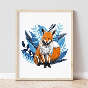 Fox and Leaves Art Print | Unframed 4x6 A6 A5 5x7 A4 A3 | Fox Home Decor Wall Art