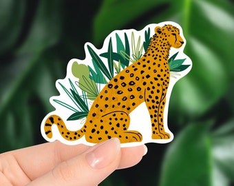 Leopard Sticker, Wild Animal Sticker, Glossy Sticker, Notebook Stickers, Laptop Sticker, Leopard and Leaves, Leopard, Wild Life Sticker