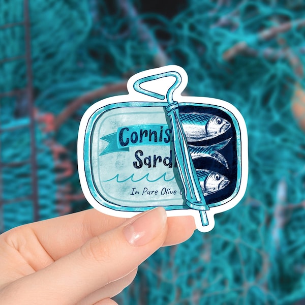 Cornish Sardines in a Tin Sticker, Vintage Cornish Sardines Glossy Sticker, Cornwall Stickers, Cornwall Gifts, Sardines Tin,