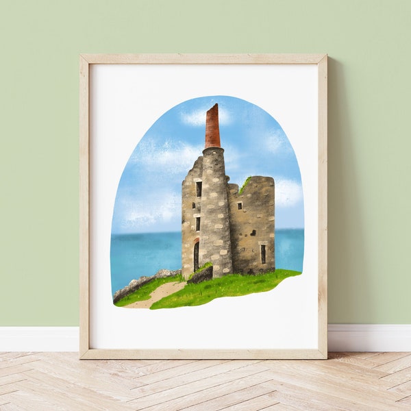 Cornish Tin Mine Art Print, Coastal Botallack Mine Art Print, Cornwall Art Prints, Coastal Art Print, Cornwall Paintings, Cornwall Art,