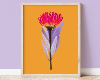 Flame Protea Botanical Art Print | Unframed 4x6 A6 A5 5x7 A4 A3 | Floral Boho Home Decor Wall Art | Plant Lovers Gift