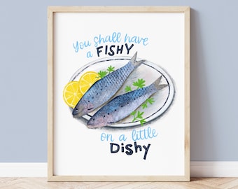 Fischig in a Dishy Kunstdruck | Küstenwandkunst | Shanty Druck | Sardinen Kunstdruck | Fisch Druck | Cornwall Geschenke