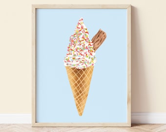 Ice Cream with Sprinkles Art Print, Ice Cream Print, Ice Cream Wall Art, Food Art Print, Food Wall Art, Illustrated Food Print
