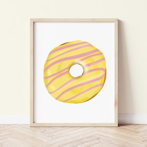 Stampa artistica di ciambella ghiacciata a strisce, stampa artistica di ciambelle, arte murale per la cucina, stampa artistica di cibo, regali di ciambelle, arte alimentare illustrata