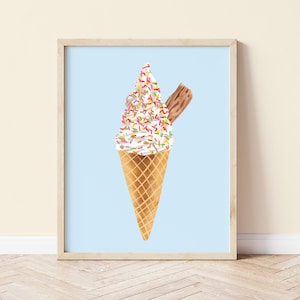 Eis mit Streuseln Art Print, Eis Druck, Eis Wandkunst, Gelato Essen Kunstdruck, Essen Wandkunst, Illustriert Essen Druck