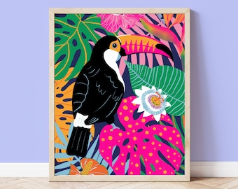 Floral Botanical Toucan Boho Home Decor Art Print | Unframed 4x6 A6 A5 5x7 A4 A3 | Tropical Bird Home Decor Wall Art | Exotic Bird Wall Art