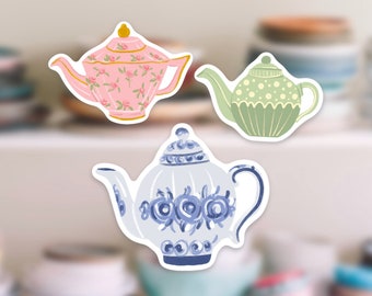 Vintage Teapots Sticker Pack, Teapot Stickers, Teapot Sticker Pack 1, Illustrated Teapots, Tea Lovers Gift