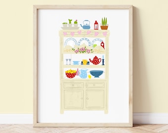 Vintage Kitchen Cupboard Art Print: Cupboard Love Illustration