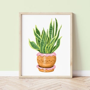 Snake Plant Art Print, Botanical Prints, Houseplant Art Print, Houseplant Home Decor, Illustrated Houseplants, Plant Lovers Gift