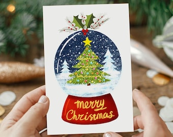 Illustrated Snow Globe Christmas Card: Handmade Holiday Greeting