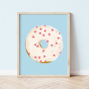 Stampa a forma di ciambella a forma di cuore, decorazione per la casa a forma di ciambella, decorazione murale a forma di ciambella, stampa di cibo, decorazione per la cucina, stampe illustrate di cibo
