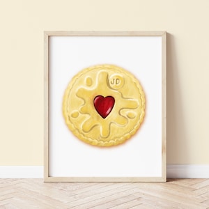 Lámina de Jammy Dodger, lámina de galletas, lámina de comida británica, arte mural de comida, obra de arte de comida, lámina de comida ilustrada, galletas