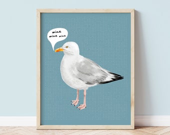 Cornish Seagull Watercolour Art Print, Coastal Living, Beach House Decor