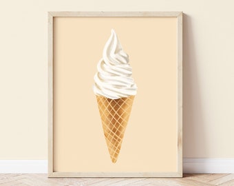 Ice Cream Art Print, Ice Cream Print, Ice Cream Wall Art, Gelato Food Art Print, Food Wall Art, Illustrated Food Print