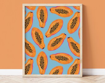 Papaya Art Print: Tropical Fruit Home Decor, Unframed