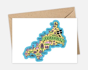 Cornwall Map Greeting Card | Cornwall Greeting Card | Greeting Cards