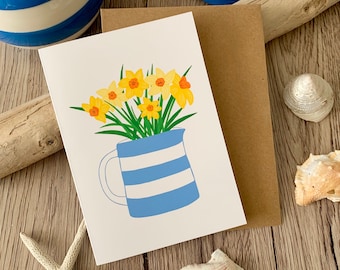 Daffodils with Cornishware Jug Greeting Card | Cornwall Greeting Card | Greeting Card | Floral Greeting Card | Mother's Day Card