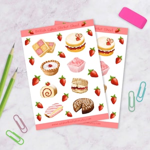 Feuille d'autocollants British Cakes - feuille d'autocollants en vinyle brillant - autocollants de planificateur de gâteau - autocollants Bullet Journal - feuille d'autocollants illustrés
