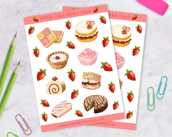 British Cakes Sticker Sheets | Glossy Vinyl Kiss Cut Cake Planner Stickers | Bullet Journal, Notebooks, Laptops