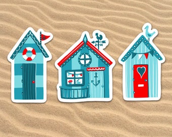 STICKER PACK, Beach Huts Stickers Pack, Beach Seaside, Cornwall Stickers, Cornwall Gifts, Stickers Laptop, Stickers Cute, Beach Hut
