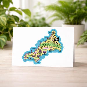 Cornwall Map Greeting Card, Birthday Card, Thank You, Blank Inside card, A6 Size