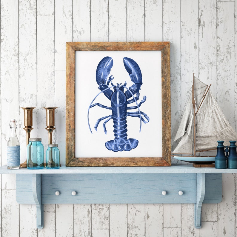 Cornish Blue Lobster Art Print Coastal Wall Art Cornwall Gifts image 4