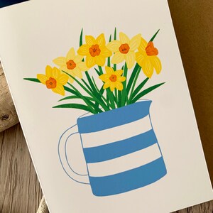 Daffodils in a cornishware jug card
