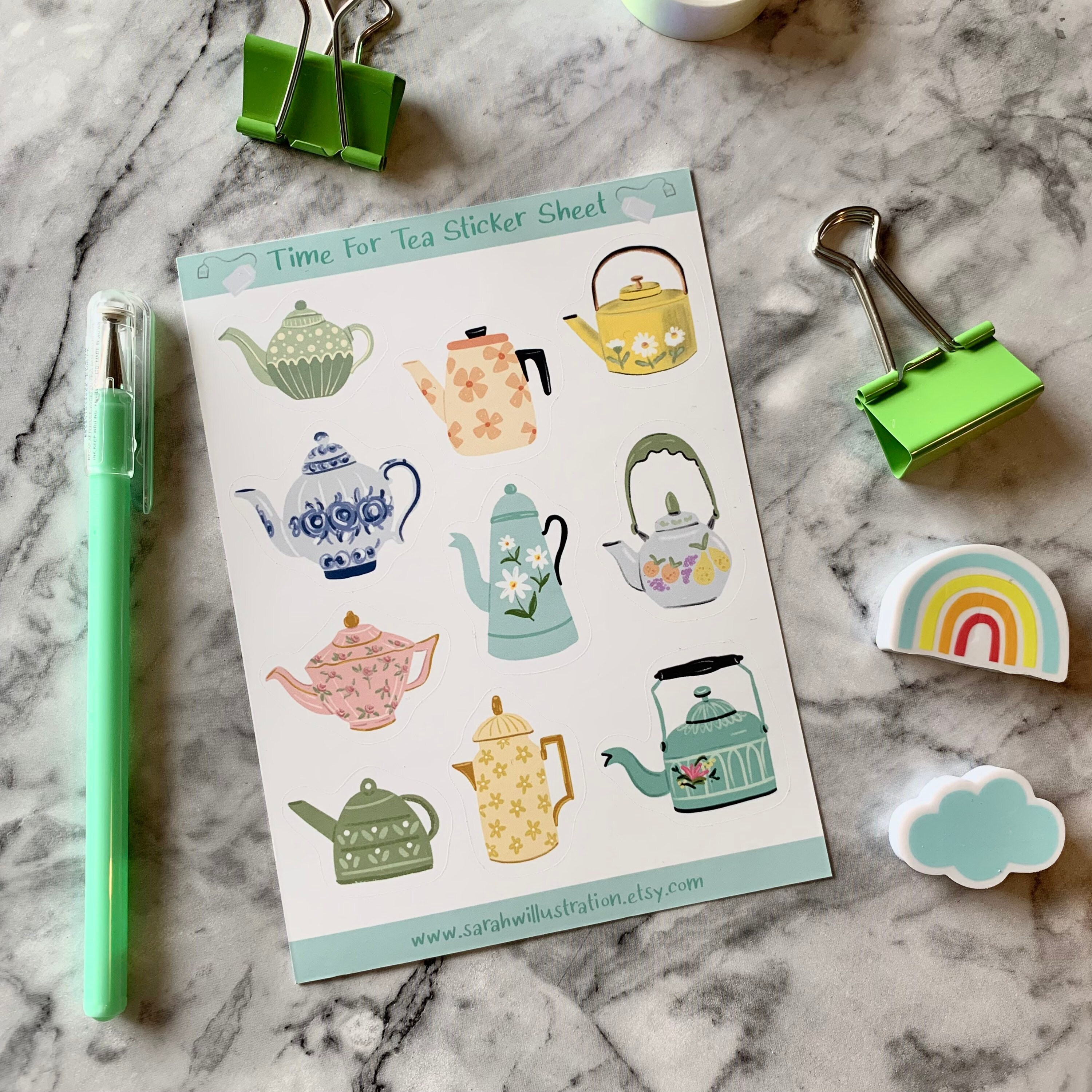 Teapot Sticker Teapot Stickers Sheet, Tea Stickers, Tea Time Stickers, Planner ...