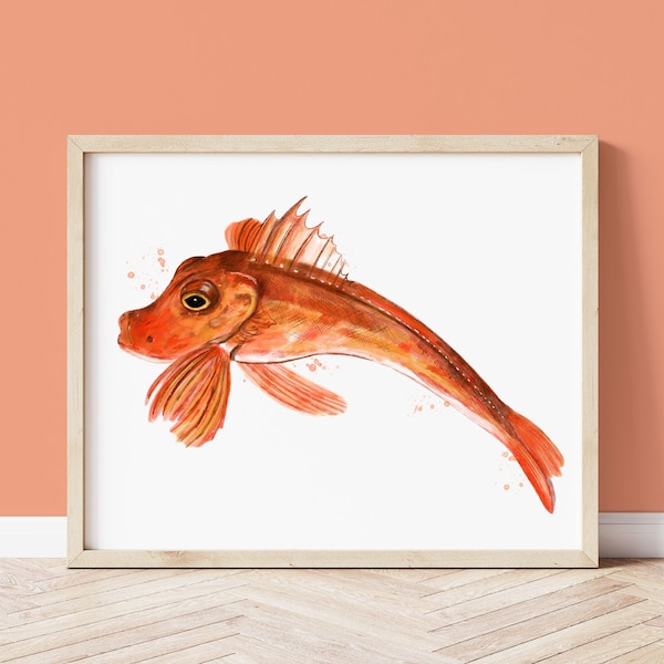 Cornish Gurnard coastal wall art print made in Cornwall, beach house ocean lovers home decor