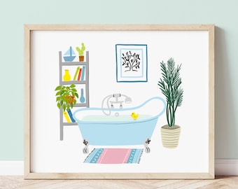 Vintage Bathroom Art Print: Clawfoot Tub Illustration