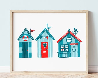 Beach Huts Art Print | Coastal Wall Art | Beach Wall Decor | Coastal Living | Gallery Wall Art | 4x6, A6, 5x7, A5, A4, 8x10, A3