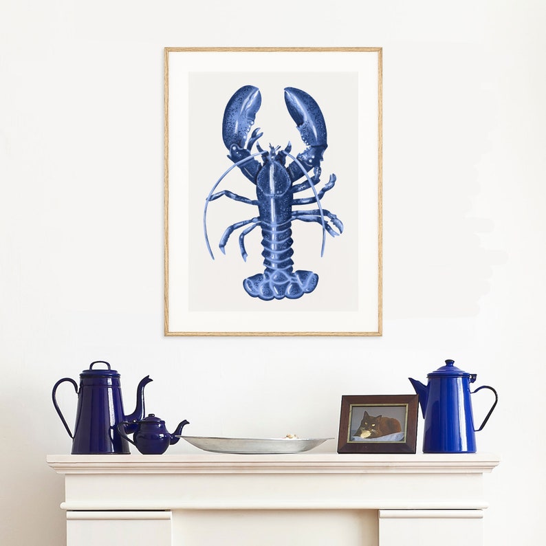 Cornish Blue Lobster Art Print Coastal Wall Art Cornwall Gifts image 3