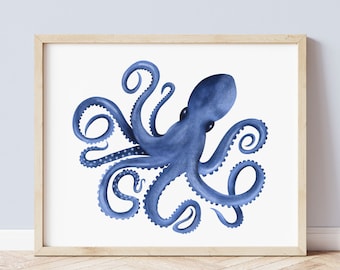 Blue Octopus Print, Octopus Wall Art, Octopus Art Print, Octopus Prints, Sealife Prints, Coastal Art Prints, Blue Octopus, Sealife, Octopus