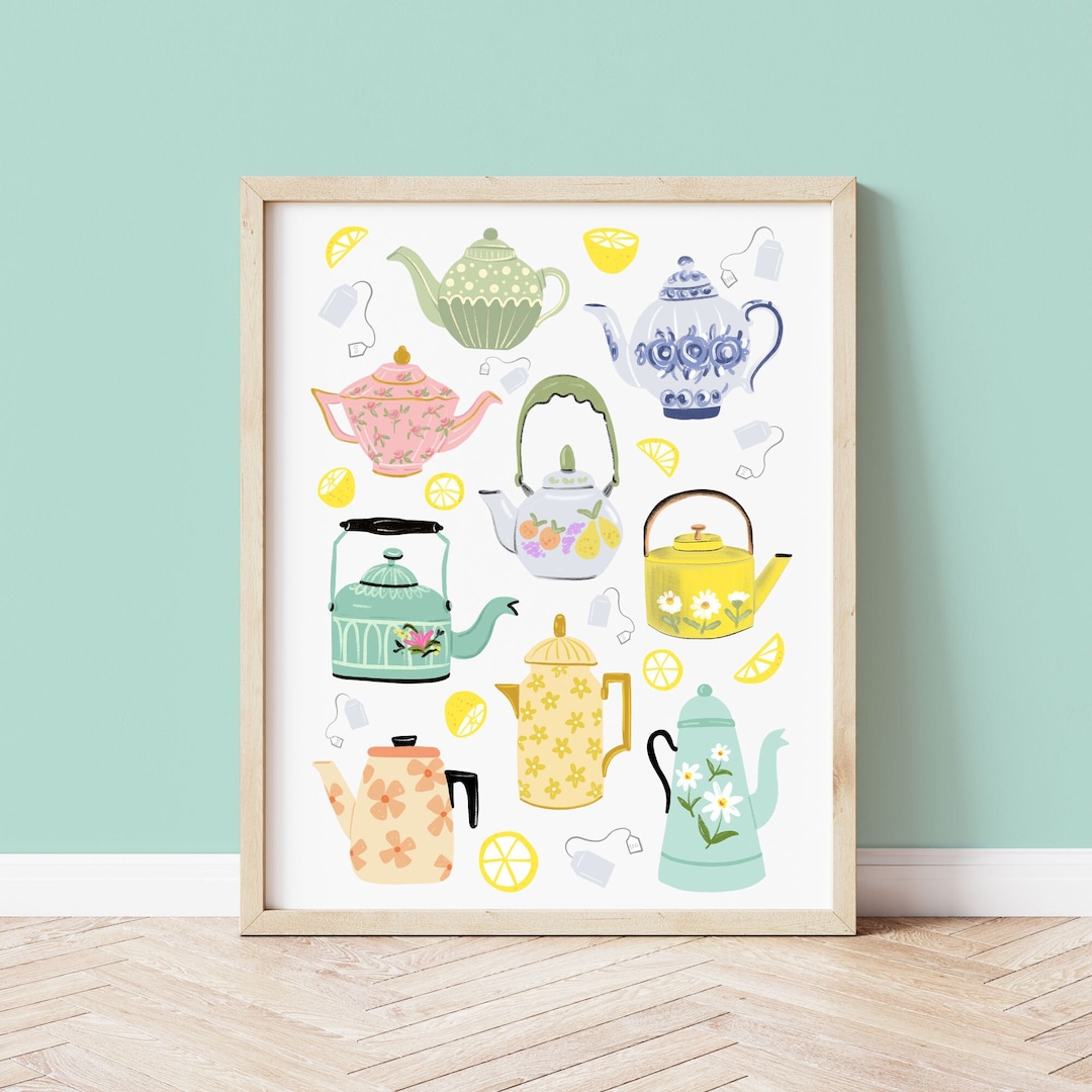 Vintage Teapots Art Print, Teapots, Tea Lovers Gift, Tea Print, Kitchen