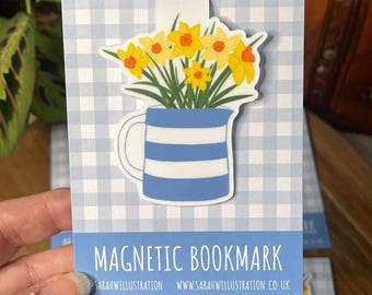 Daffodils in a Cornishware Jug Magnetic Bookmark, Book Lovers Gift