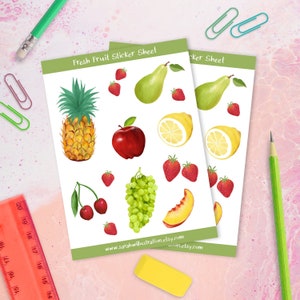 Fruit Sticker Sheet | Colourful Fresh Fruit Decorative Stickers | Stickers for Planners