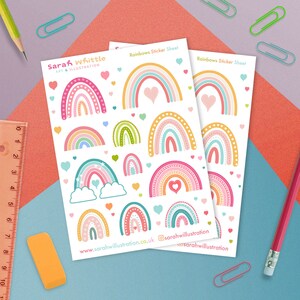 Rainbow stickers sheet in pastel colours, decorative kiss cut vinyl stickers for journals notebooks and planners