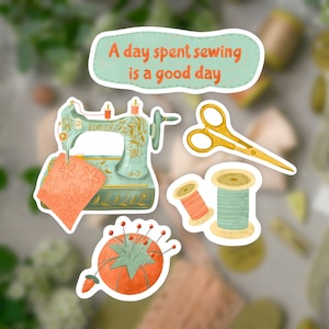 Vintage naaistickerpakket, naaistickers, naaistickerpakket, geïllustreerde naaiaccessoires, naailiefhebberscadeau