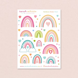 Rainbow stickers sheet in pastel colours, decorative kiss cut vinyl stickers for journals notebooks and planners