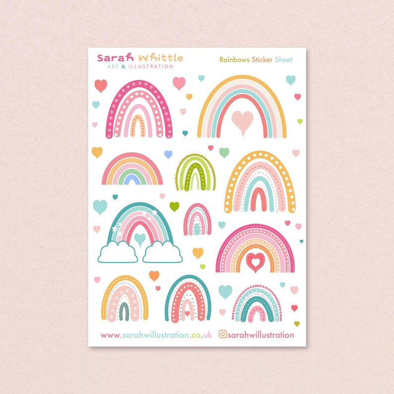 Rainbow stickers sheet in pastel colours, decorative kiss cut vinyl stickers for journals notebooks and planners